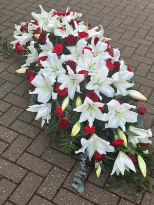 Red Rose and White Lily Casket Spray