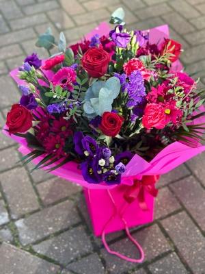 Valentines Red and Purple Hand Tied Bouquet