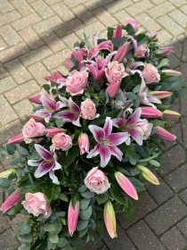 Pink Rose and Lily Casket Spray