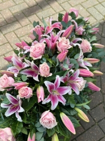 Pink Rose and Lily Casket Spray