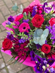 Valentines Red and Purple Hand Tied Bouquet